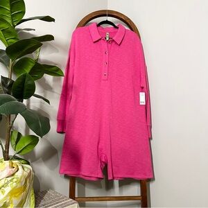 Honeydew MEDIUM Pink Oversized Long Sleeve 100% Cotton Sleep Lounge Romper NEW